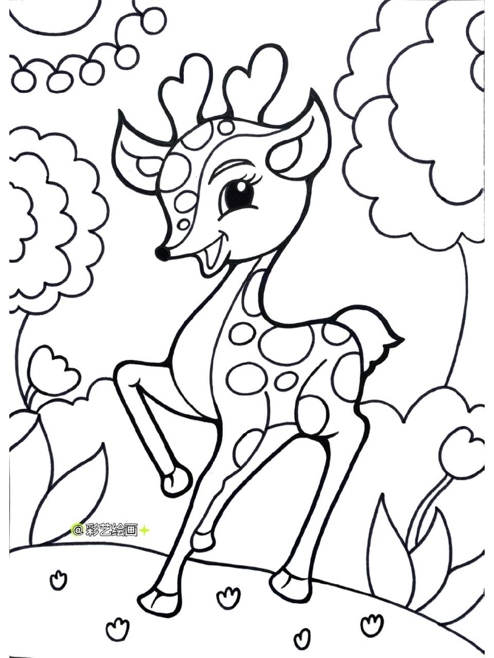 《可爱小鹿》马克笔儿童画简笔画(附线稿)