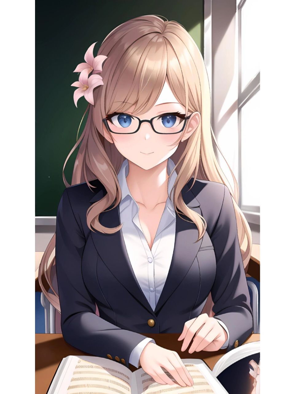 安静优雅的教室女老师,动漫二次元绘画人物