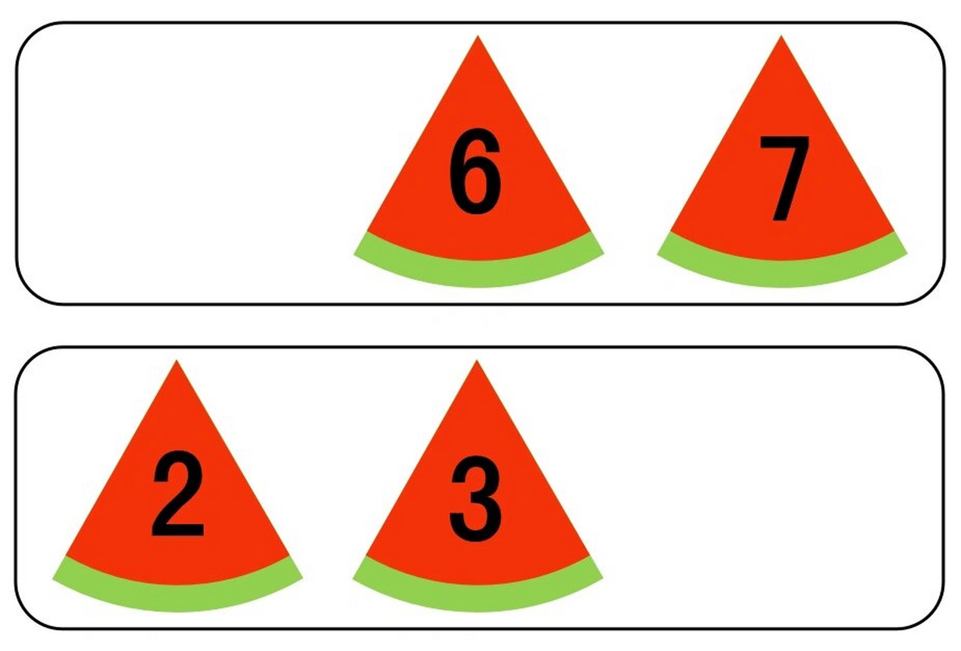 益智区 中班《缤纷夏日》益智区材料——"趣味西瓜籽"(相邻数) 三种不