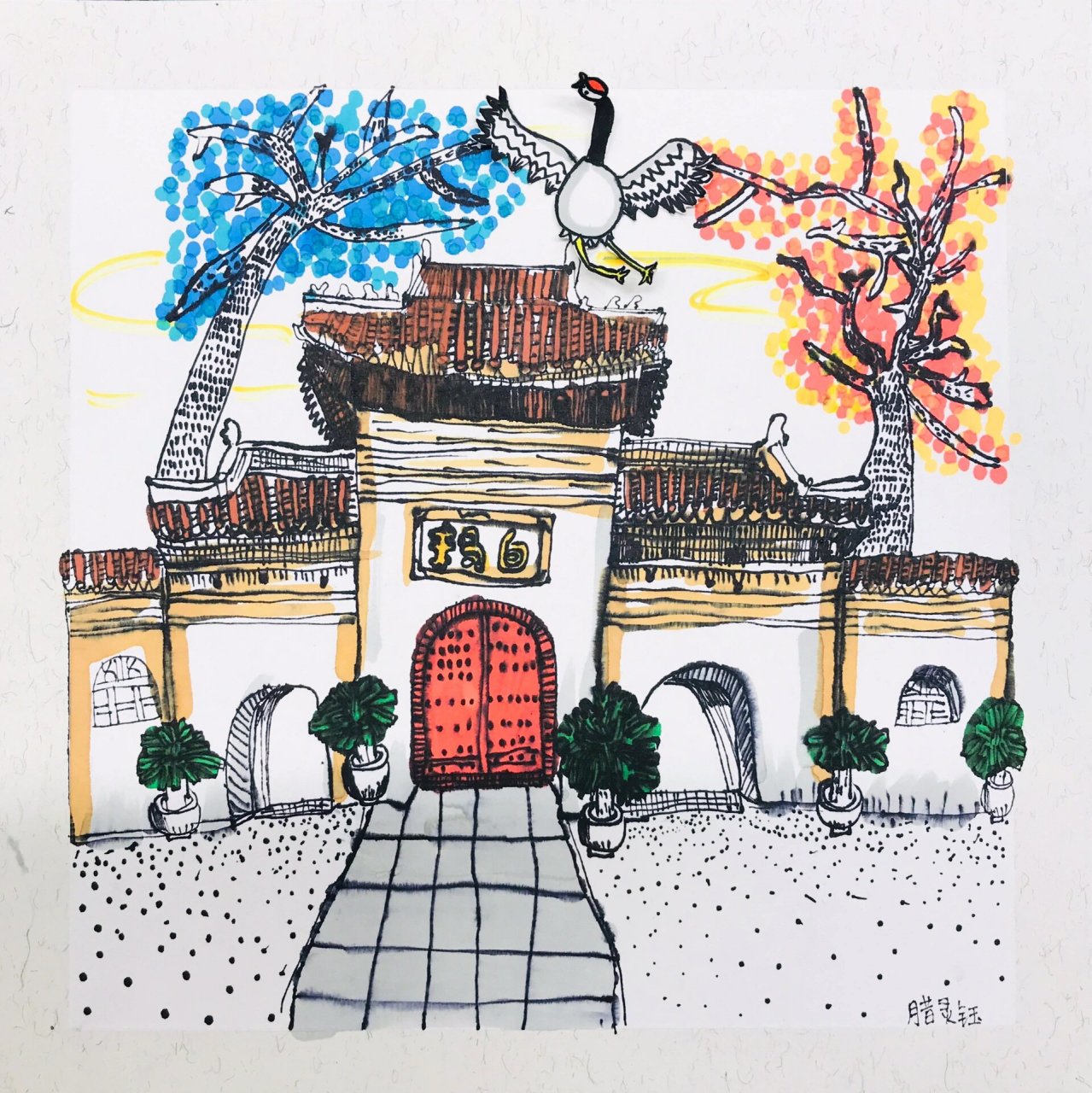 古建筑画 线描图片