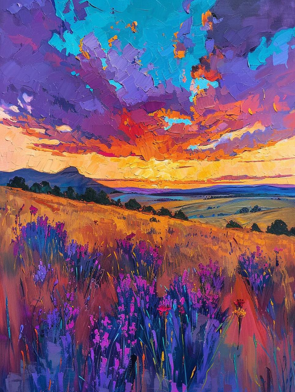 ai油画|夕阳下的田野