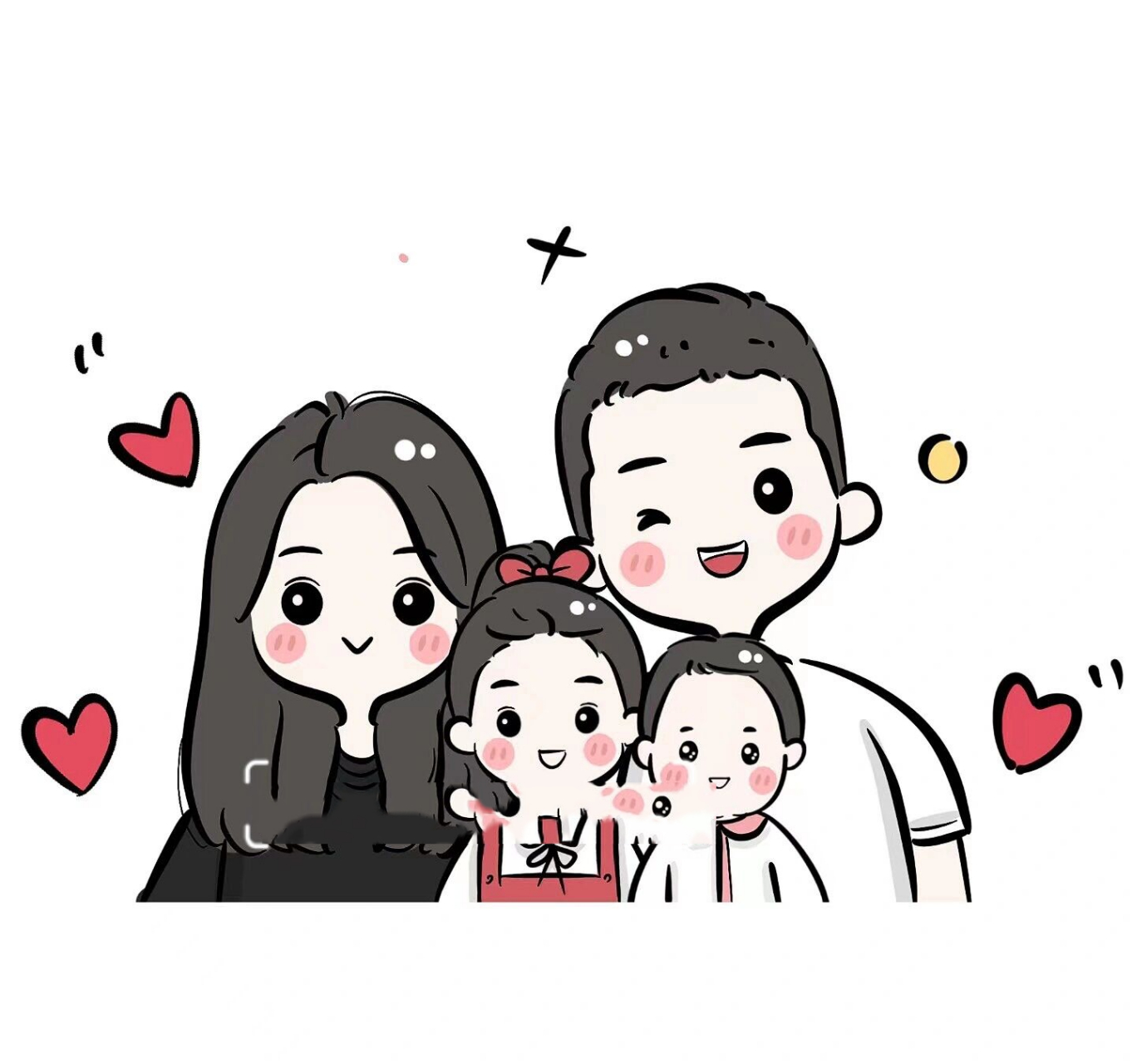 卡通全家福手绘头像,幸福可爱一家三口 可可爱爱幸福美满一家人98