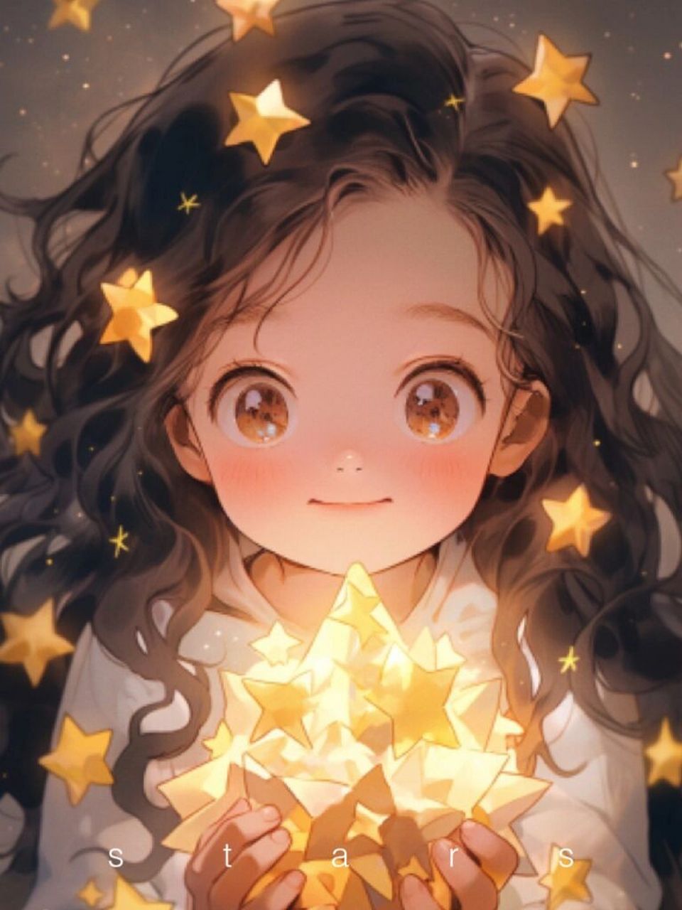 治愈系少女捧星星头像&壁纸|星与心愿789995  这里是会画画会ai