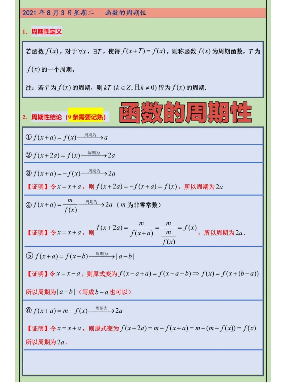 高考数学—函数周期性的归纳总结 函数的周期性是函数的四大重要性质