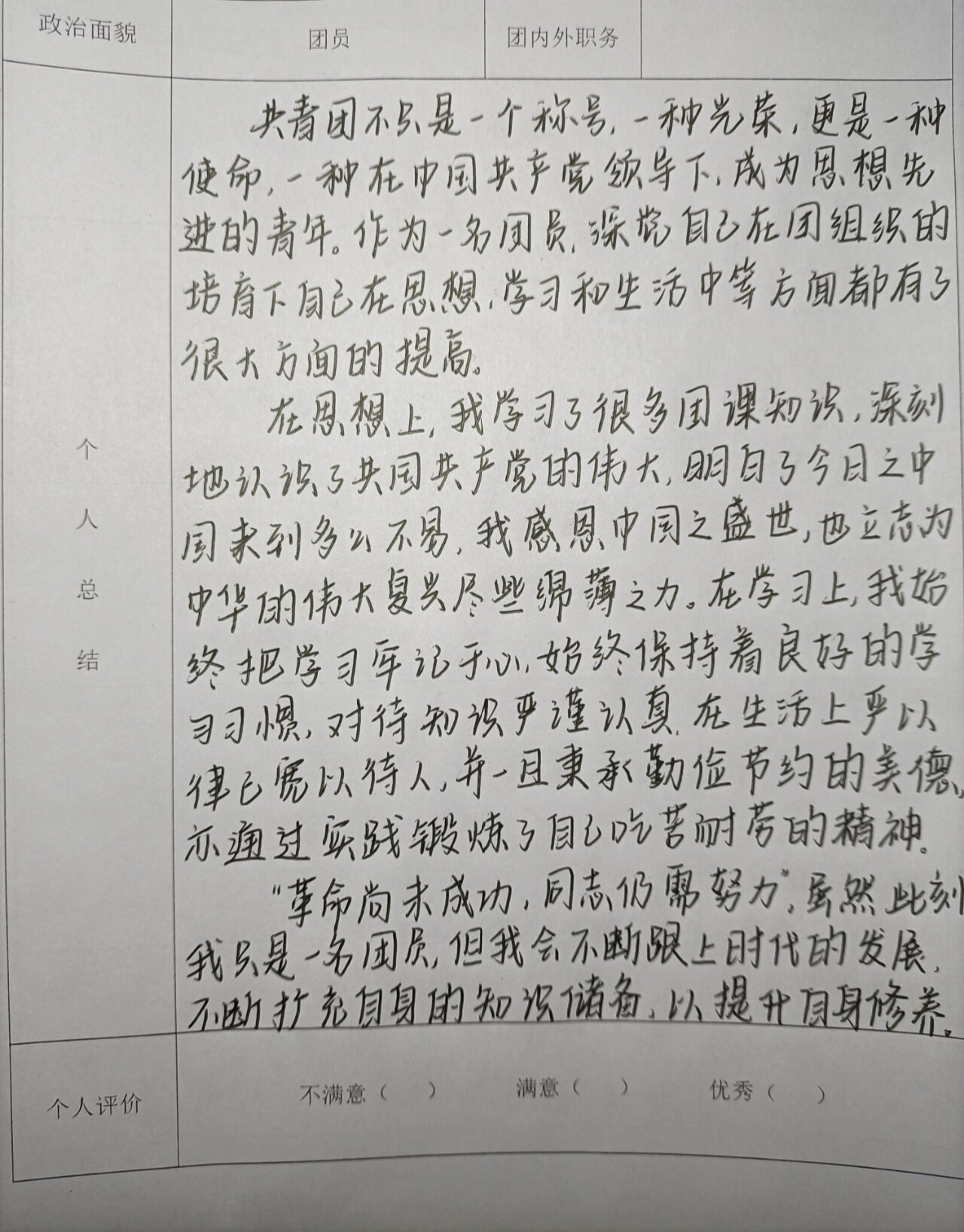 团员评议个人总结