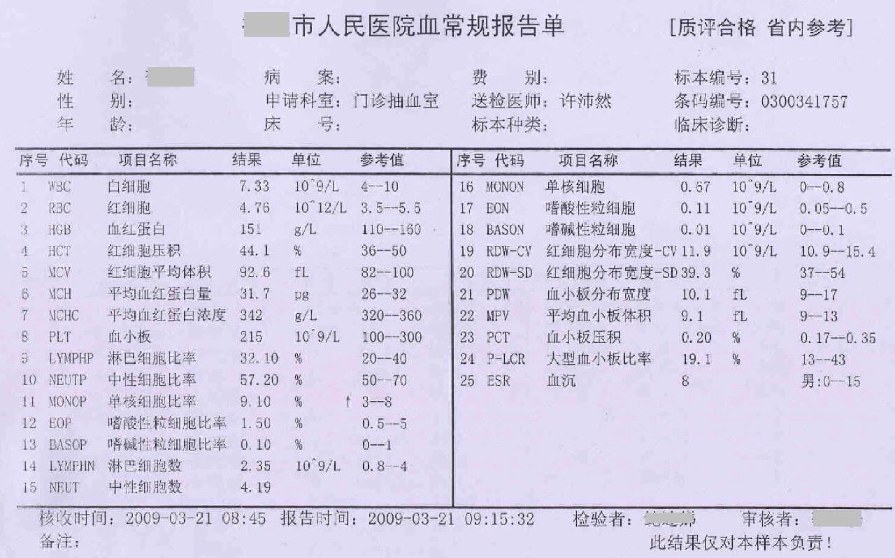 儿童血常规化验单图片图片