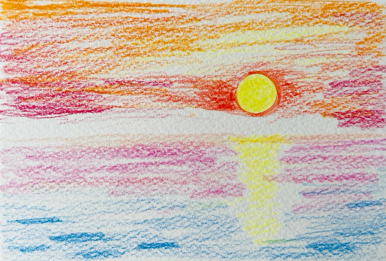 超简单!水溶性彩铅画海边夕阳/含详细步骤图