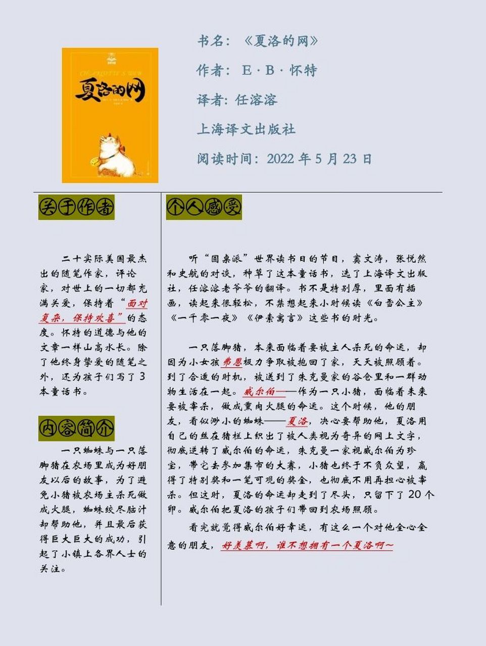 读书笔记の《夏洛的网》 95书名:《夏洛的网》 95作者:e·b·怀特