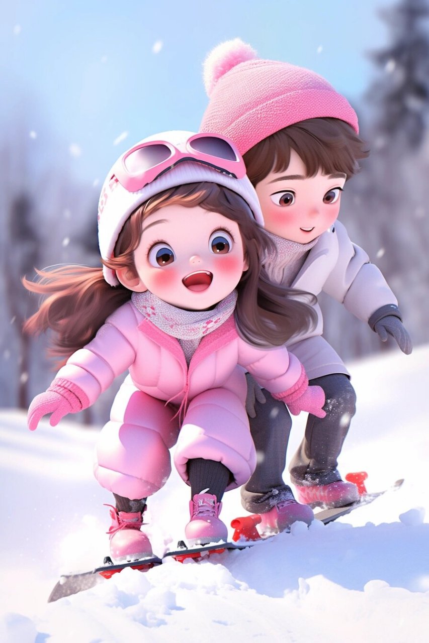 冬天主题唯美卡通情侣壁纸来咯! 快!