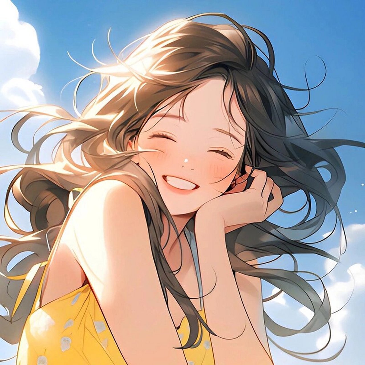 今日头像-像阳光一样明媚的女孩 看起来就很夏天的女头 蓝天,白云