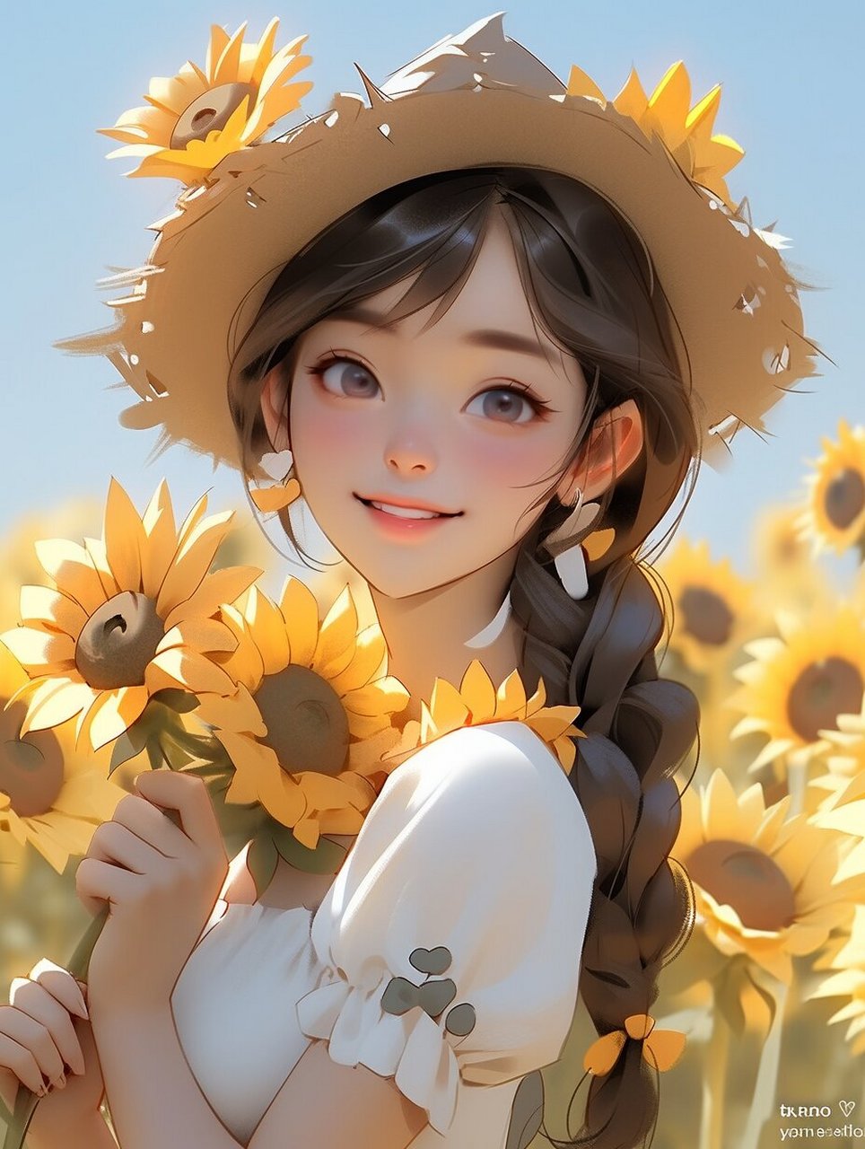 满满能量的向日葵,夏日动漫美女,可做头像 向日葵是夏天的味道,如果加