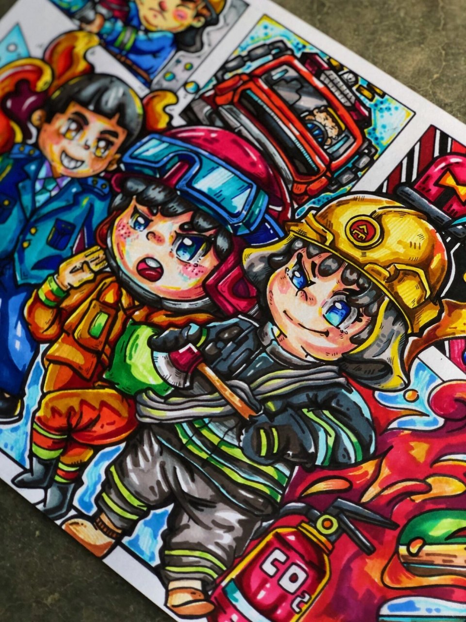 心中的英雄|消防英雄安全主题|人物绘画96 96纸张:a3 96马克笔