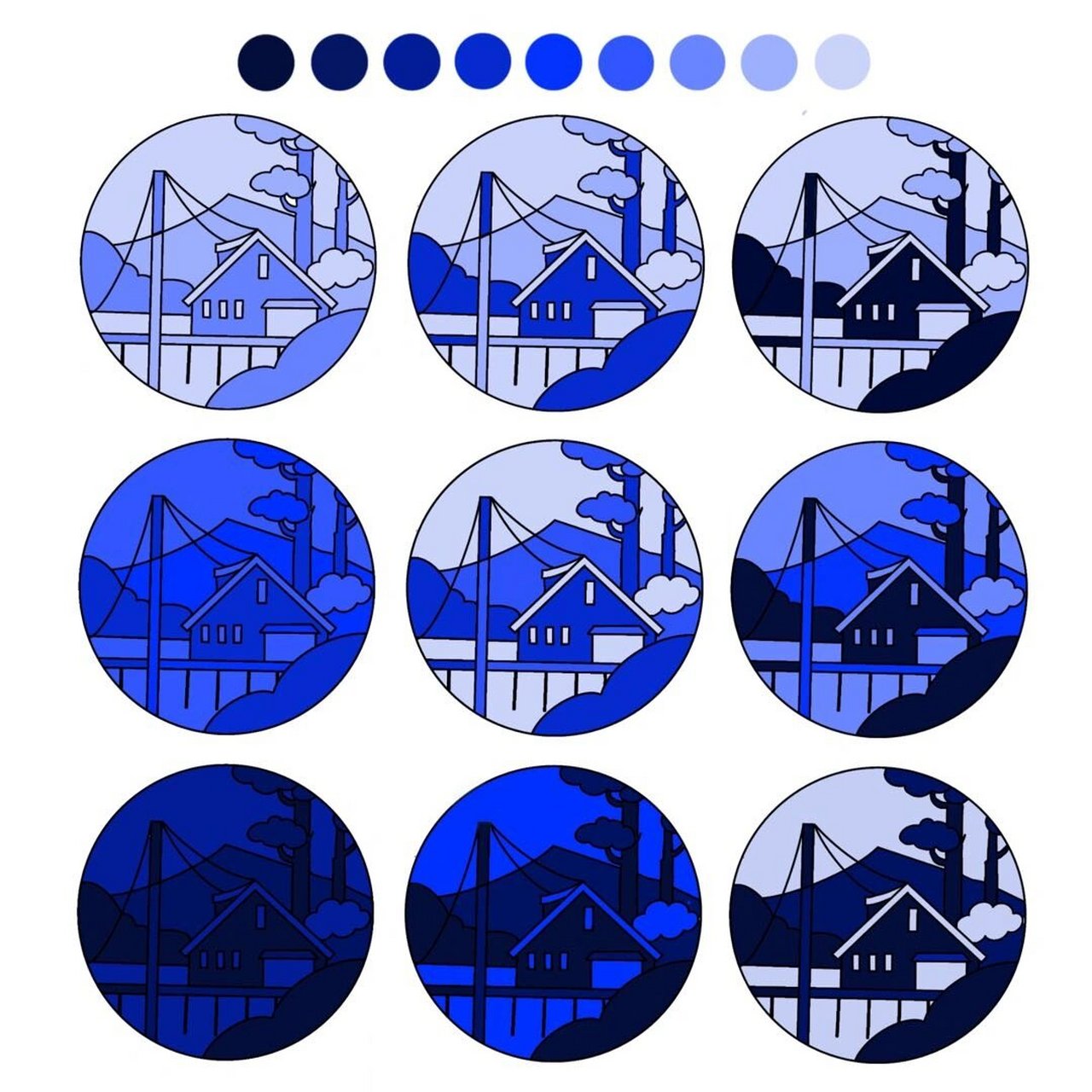 色彩构成之明度,纯度,色相 图一:明度九调 图二:纯度(新调,中调,灰调)