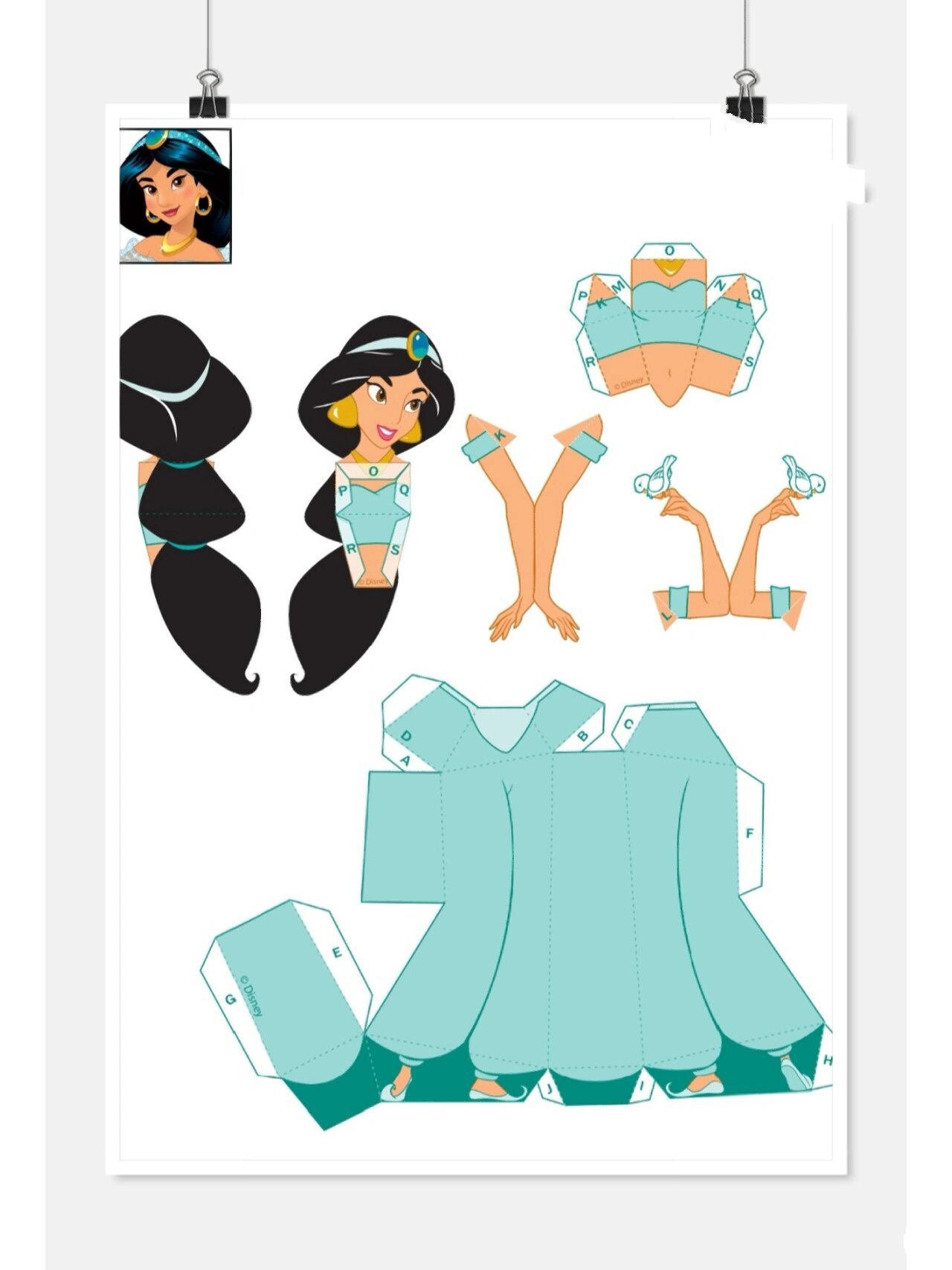 亲子手工|15个迪斯尼公主立体剪纸(附图纸)