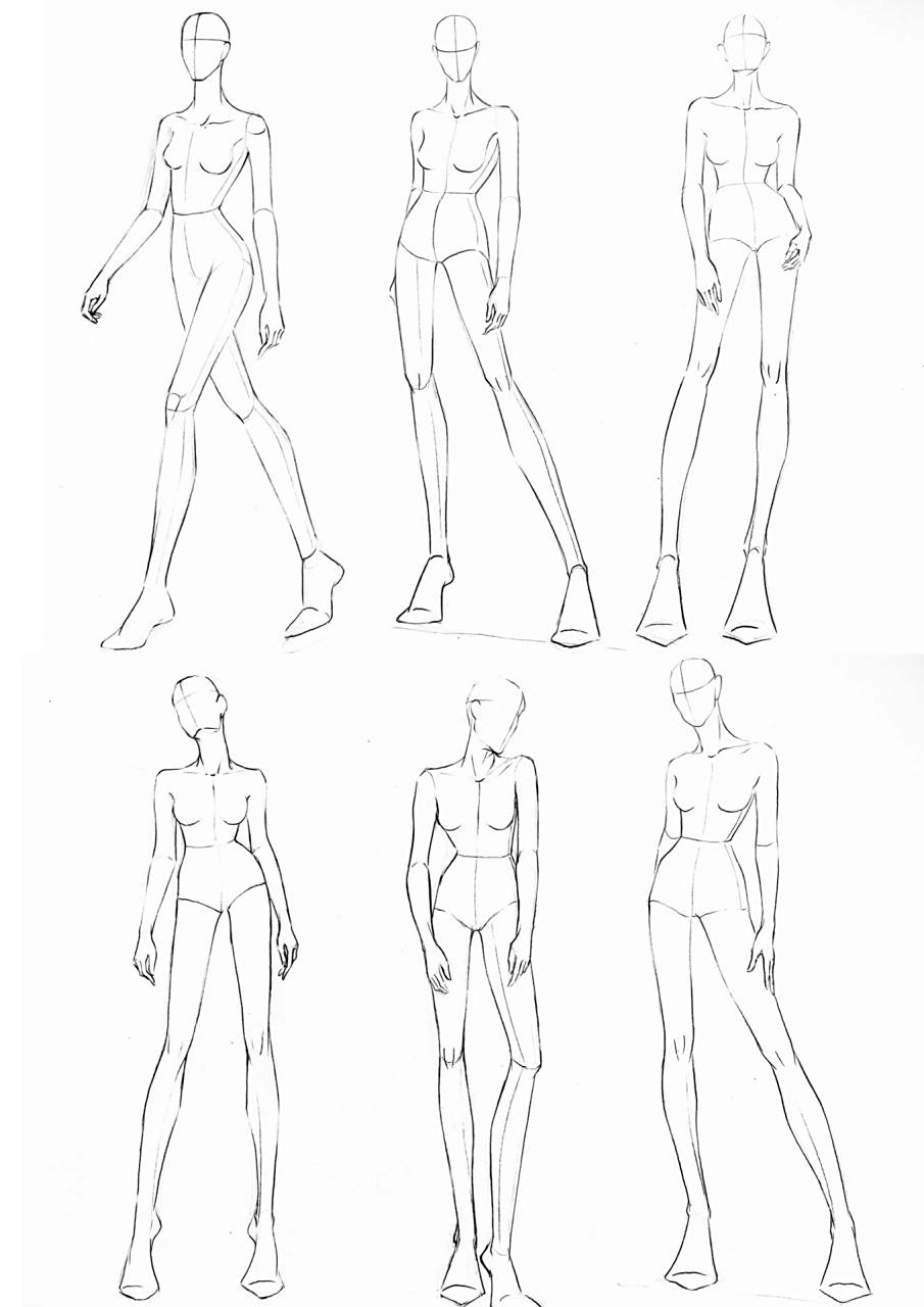 时装画|常用人体pose合集分享(三) 这张里面加入了侧身走姿,低头,仰头