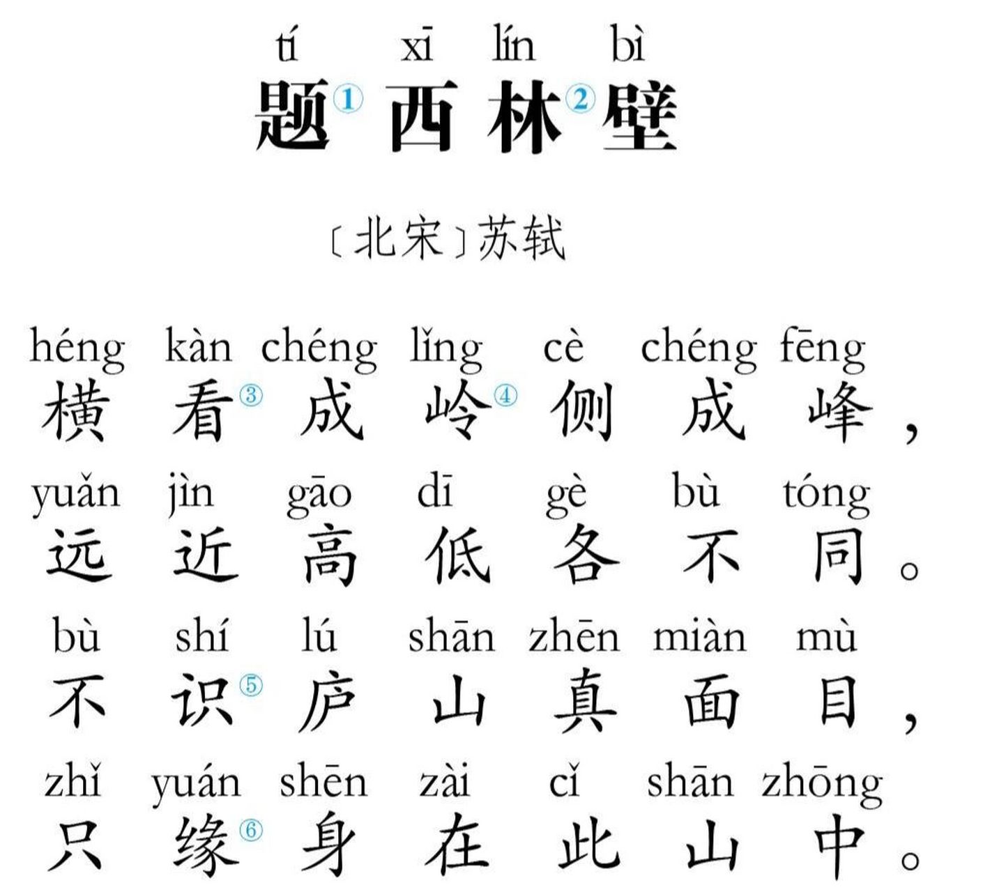 题西林壁 92注释92 ①题:题写.②西林:西林寺,在江西庐山.