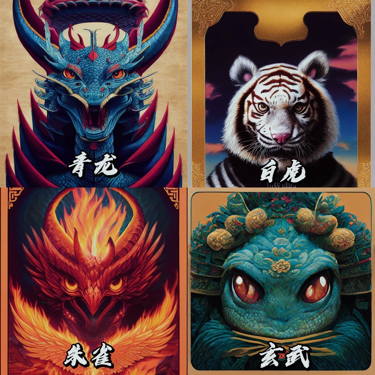 四象——青龙白虎朱雀玄武 左青龙 右白虎 前朱雀 后玄武