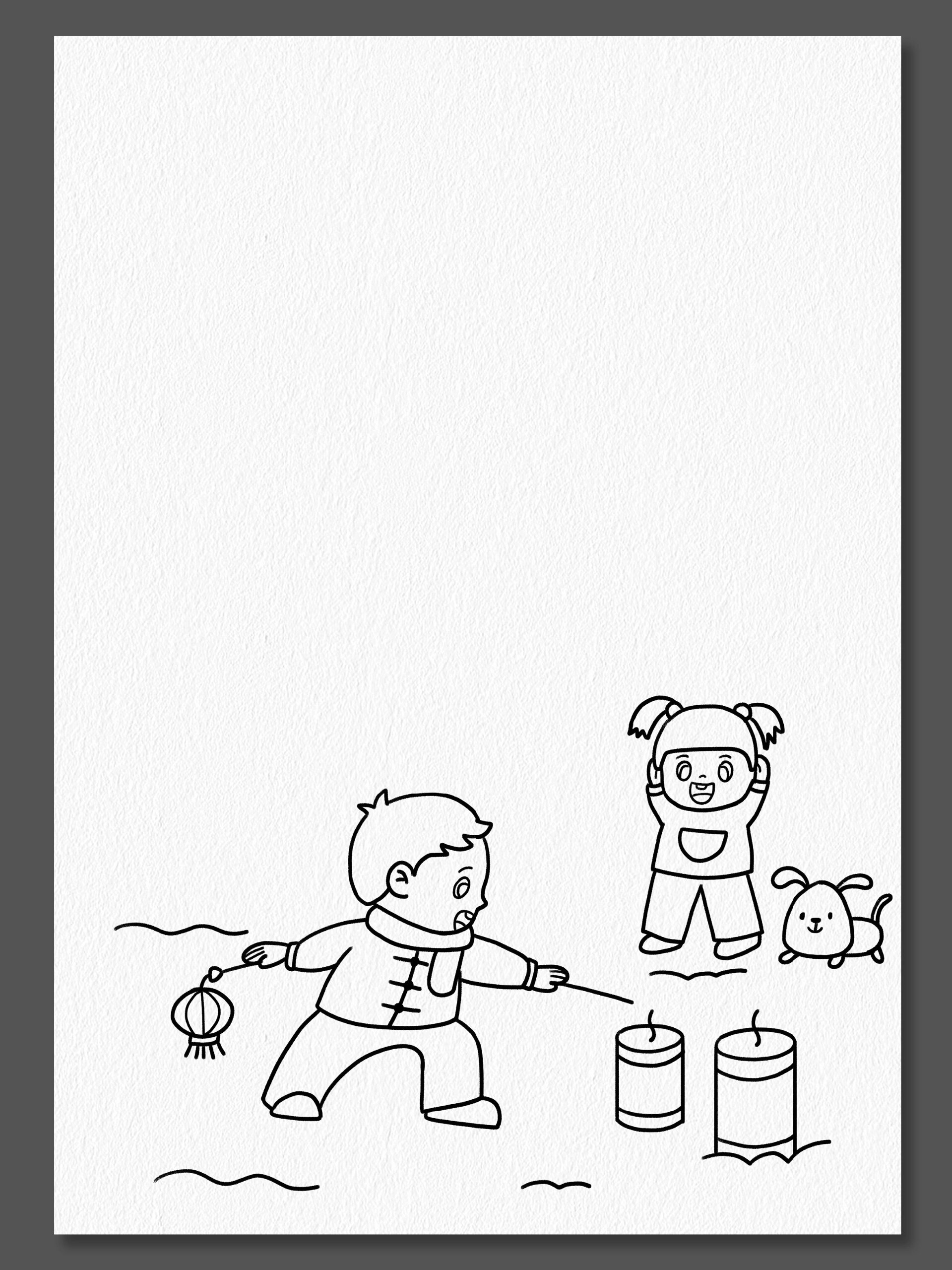 放鞭炮的小孩新年主题画