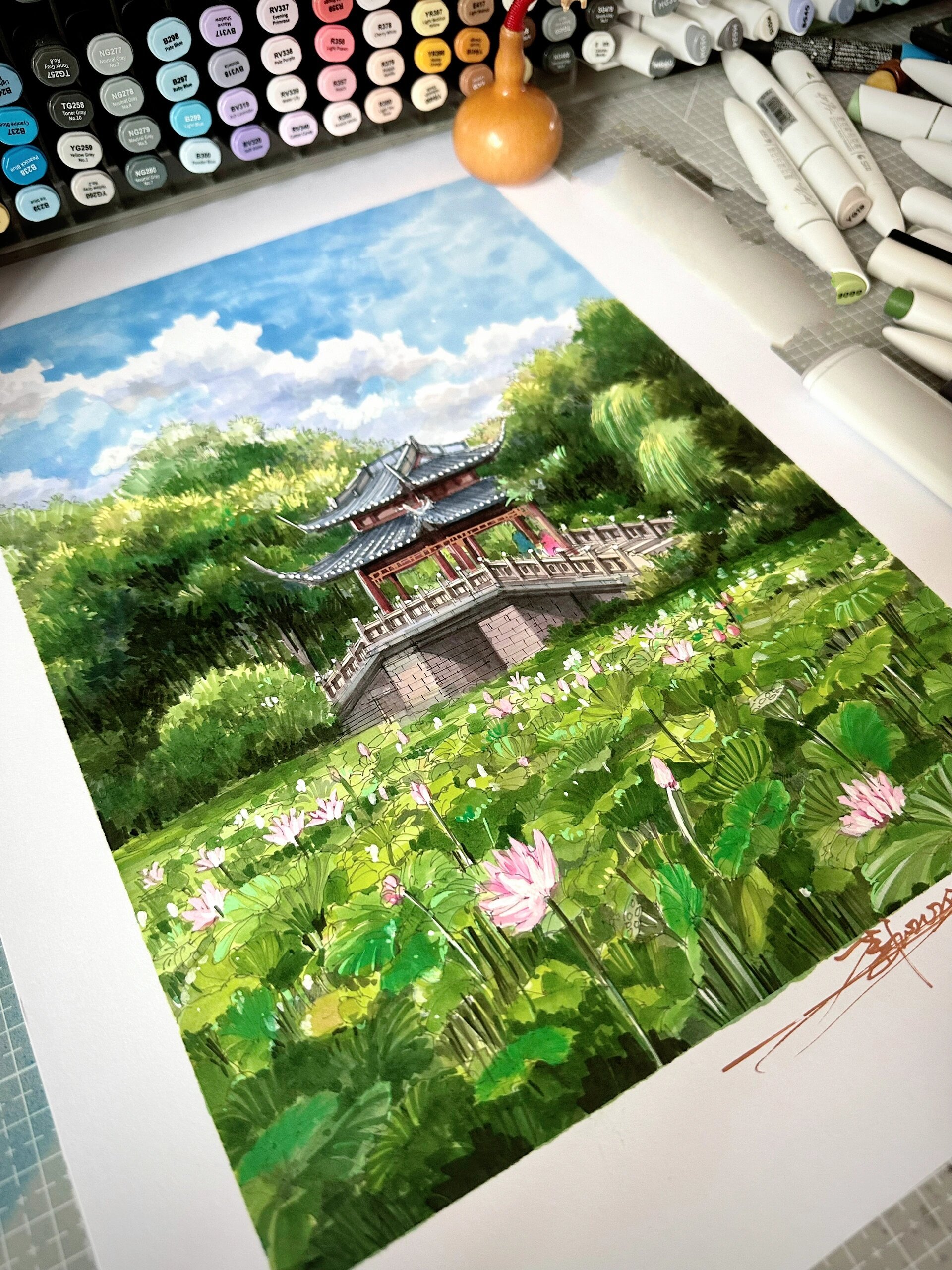 手绘西湖十景…猜猜这是哪