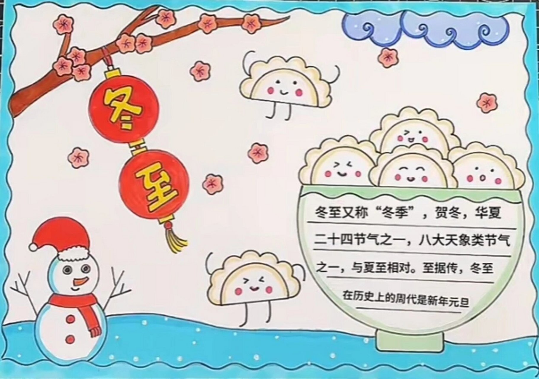 冬至手抄报饺子画画美术作业
