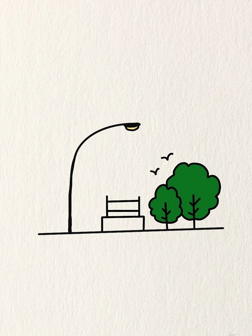 简笔画—路灯下的宁静