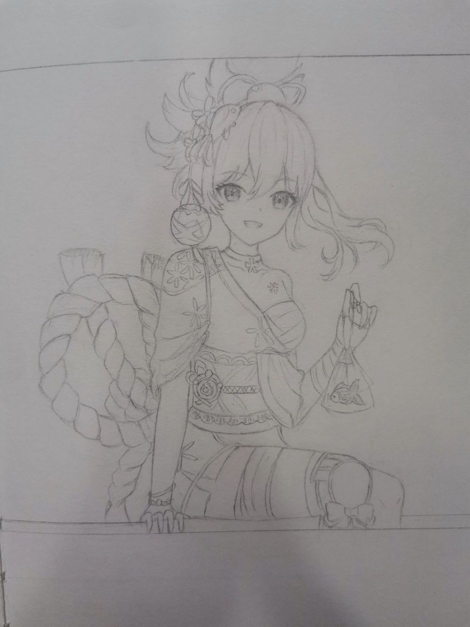 原神手绘宵宫      你们养过金鱼吗