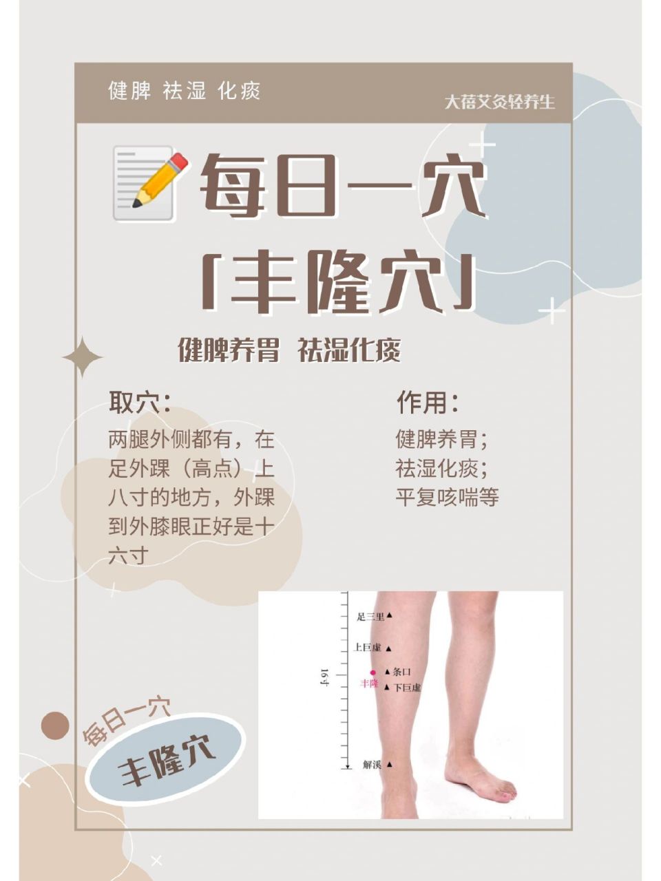 95每日一穴:「丰隆穴」 祛湿化痰 丰隆,是足阳明胃经的络茓.