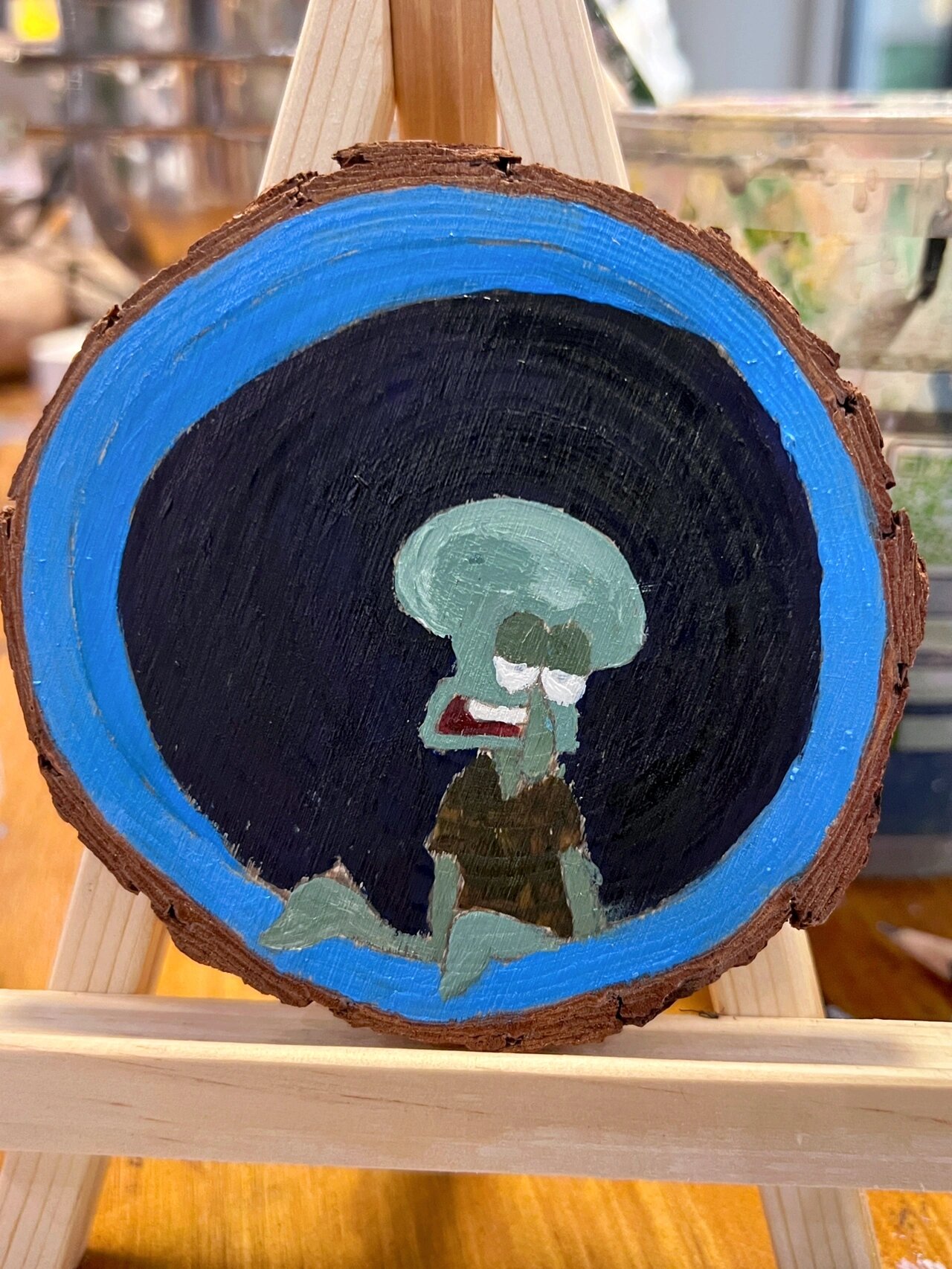 木桩画|章鱼哥 〈附步骤〉 材料:丙烯颜料 记号笔 p4:先打个型 p3