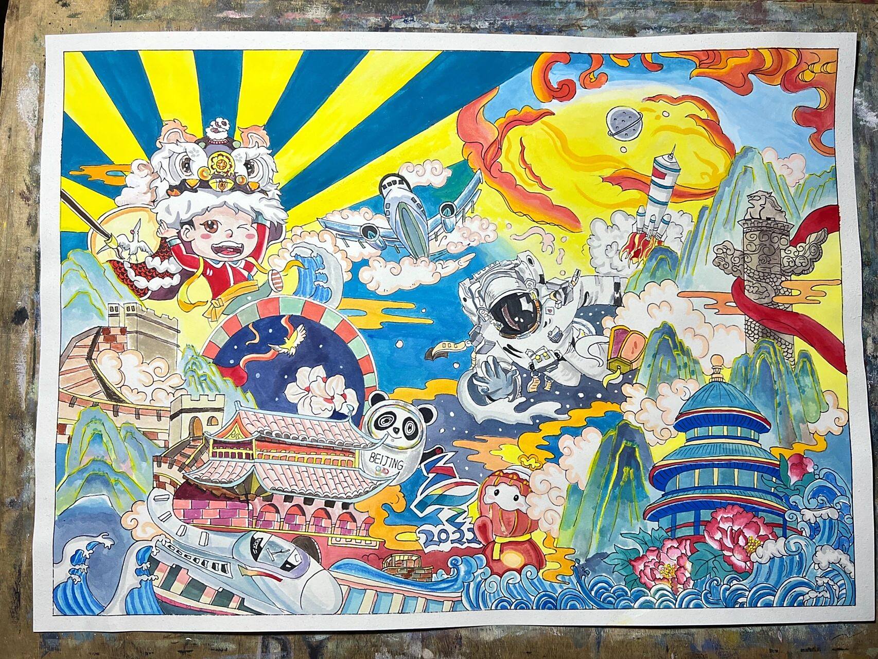 大美中国水粉作品(4k) 大美中国,校园绘画比赛,积极向上内容主题作品