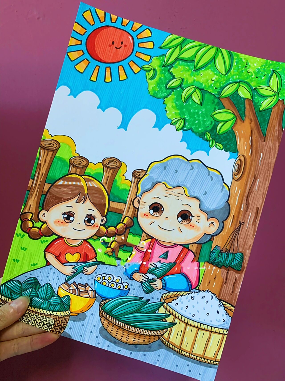 端午节主题绘画 和奶奶一起包粽子