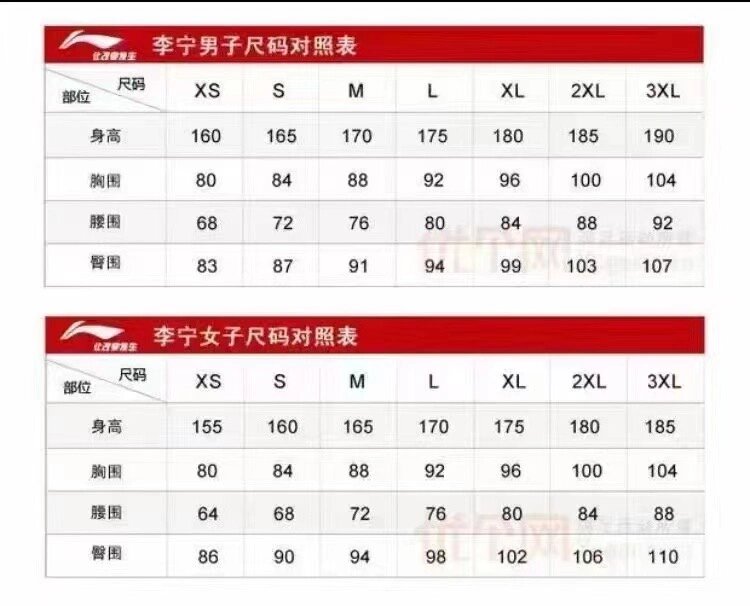 李宁尺码表