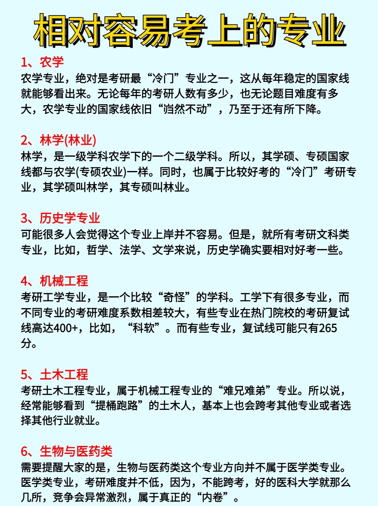 考研相对容易考上的专业