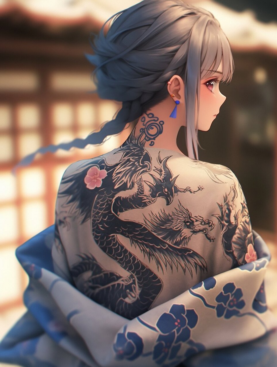 酷酷的龙纹身女孩头像壁纸