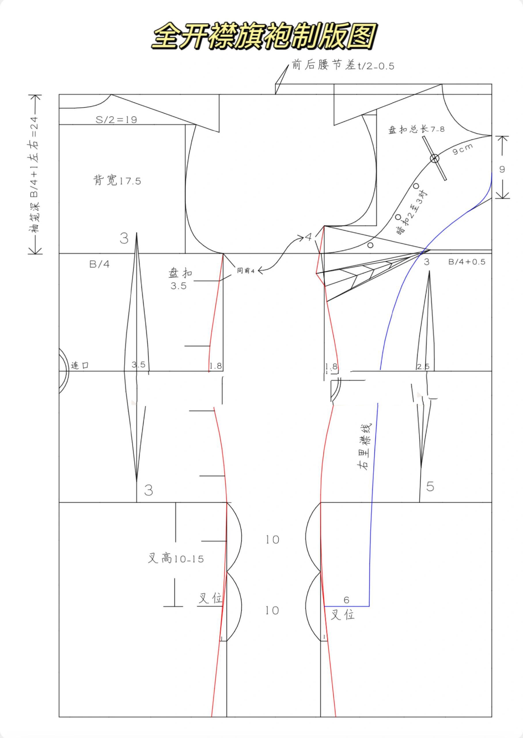全开襟短袖旗袍|制版步骤