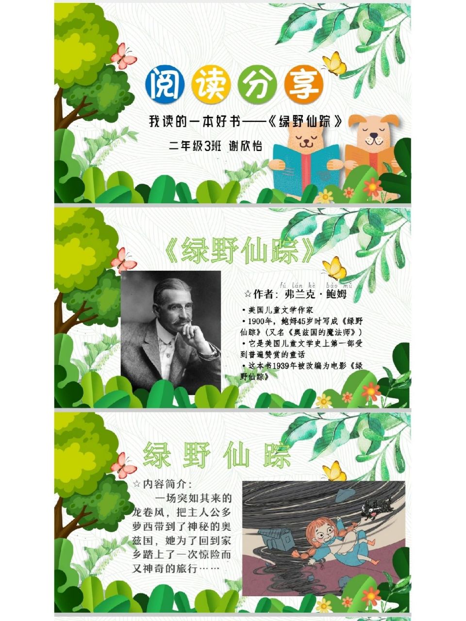 小学生阅读分享ppt|《绿野仙踪》 家有两个二年级小学生,班级组织阅读