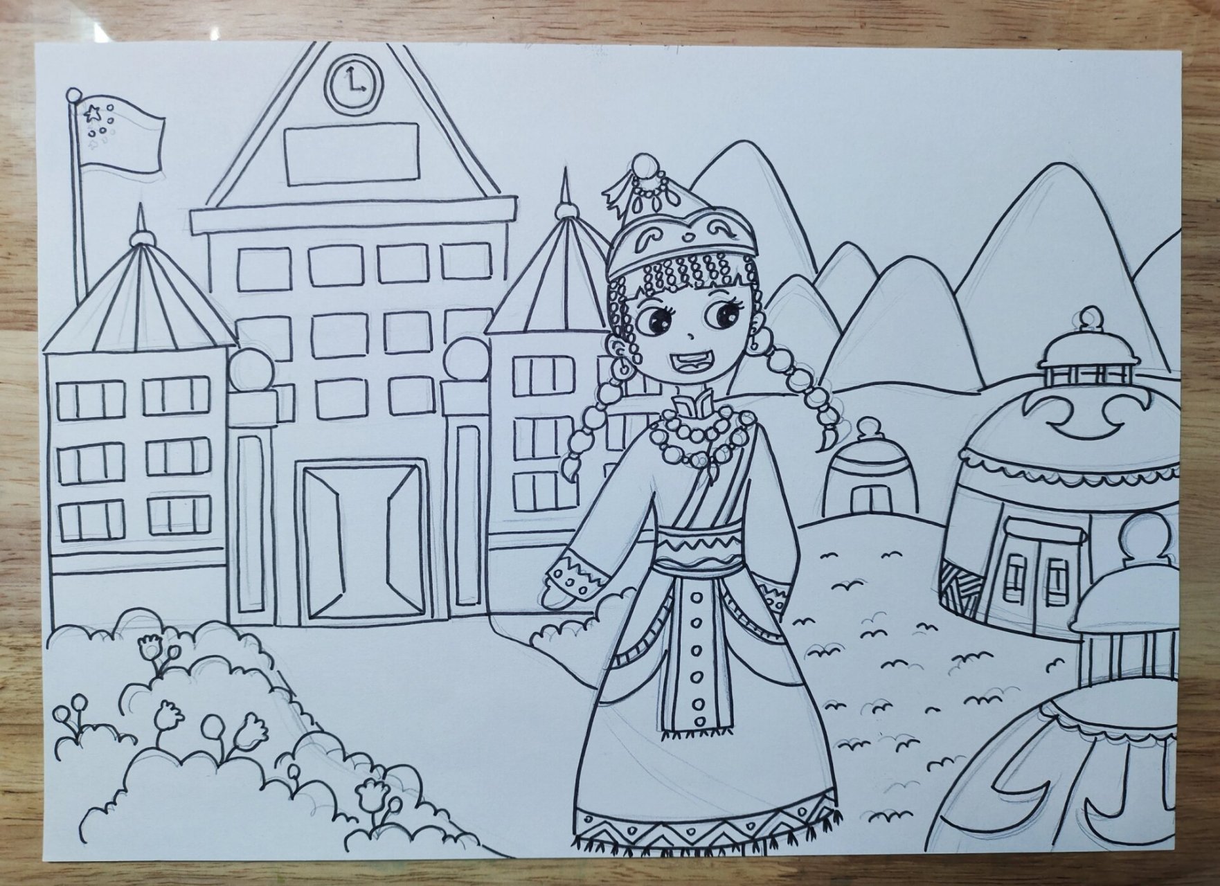 蒙古族风格绘画 蒙古族主题校园作品,好喜欢蒙古族的服饰好热情的感觉