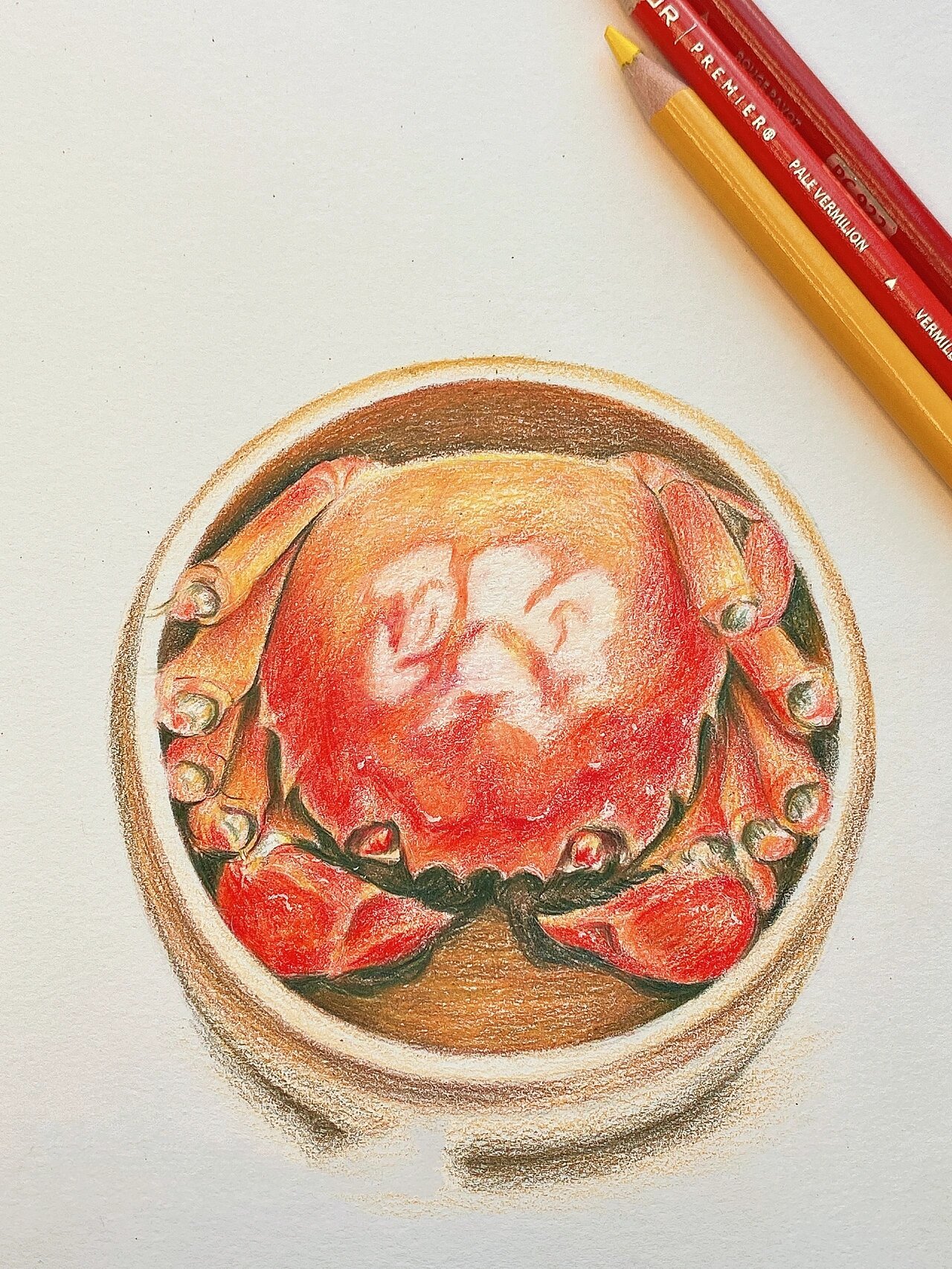 彩铅画美食 大闸蟹 过程图
