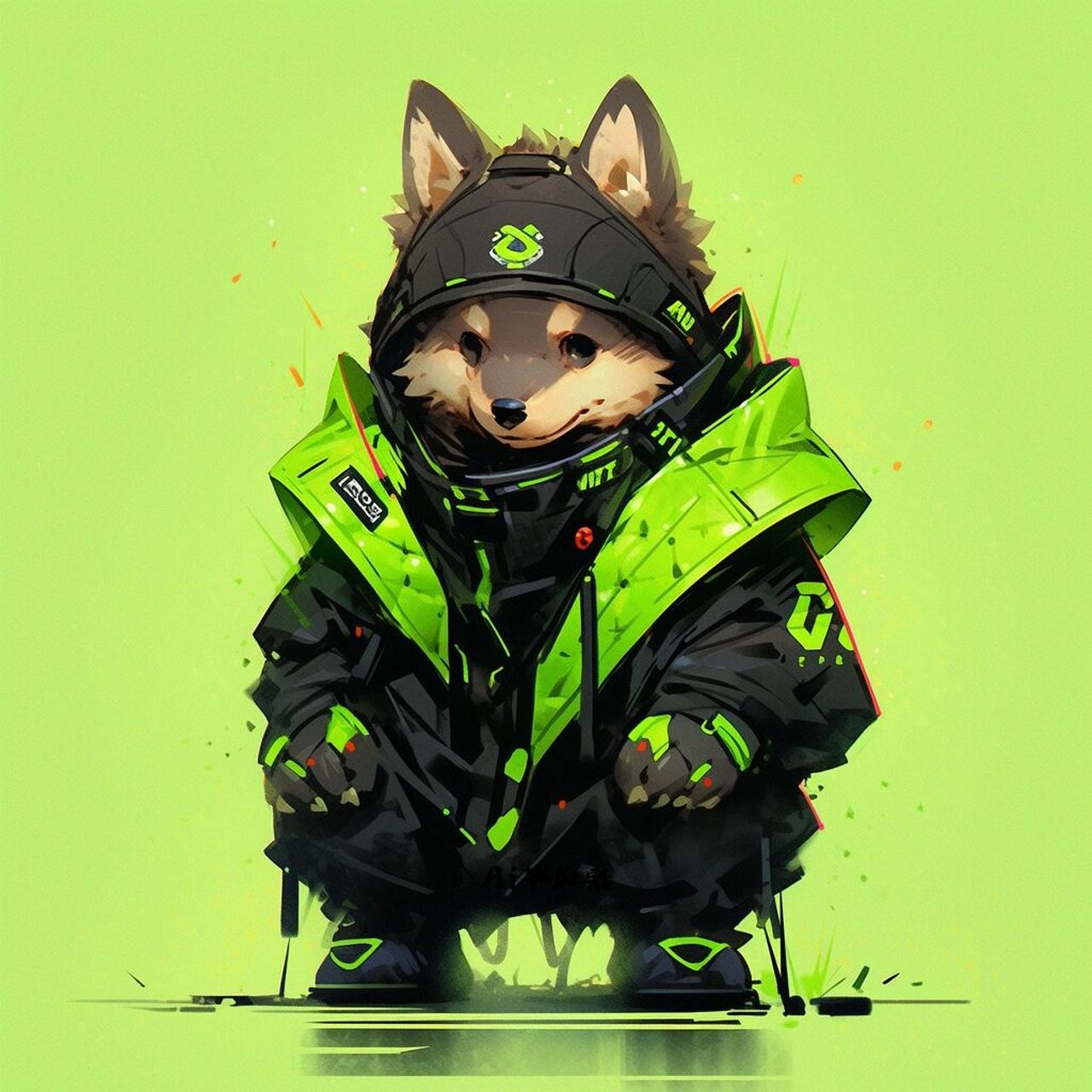 潮流先锋:帅气机能荧光绿哈士奇头像 当帅气的哈士奇身上穿上炫酷的