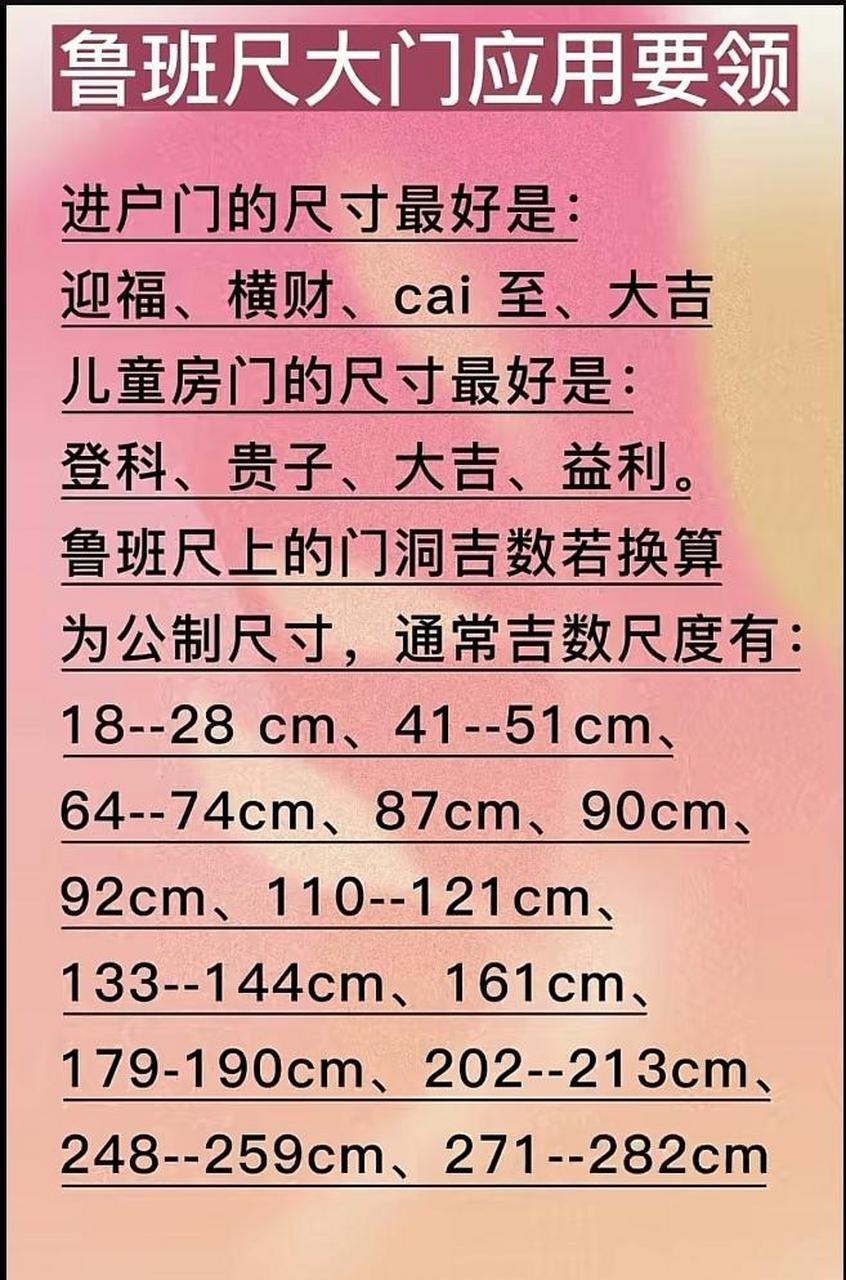 4608厘米版本鲁班尺吉利尺寸对照表