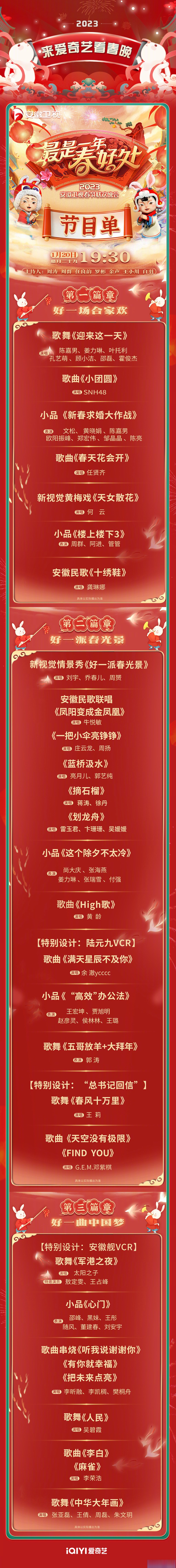 安徽卫视春晚#节目单来啦[太开心] 最是一年春好处,玉兔欢腾喜迎春!