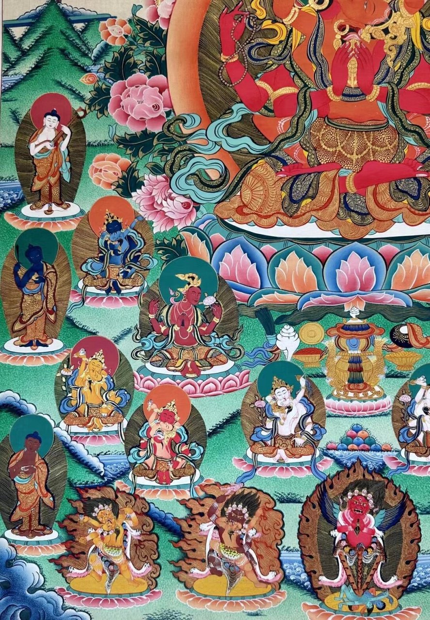 唐卡赏析 二十年中古唐卡——大悲胜海红观音 86×62厘米(画芯77×54)