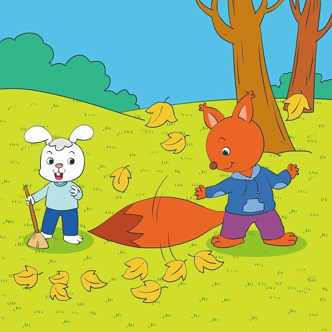 看图写话:会扫地的尾巴 秋天到了,树叶黄了,一片片树叶随着秋风飘落到