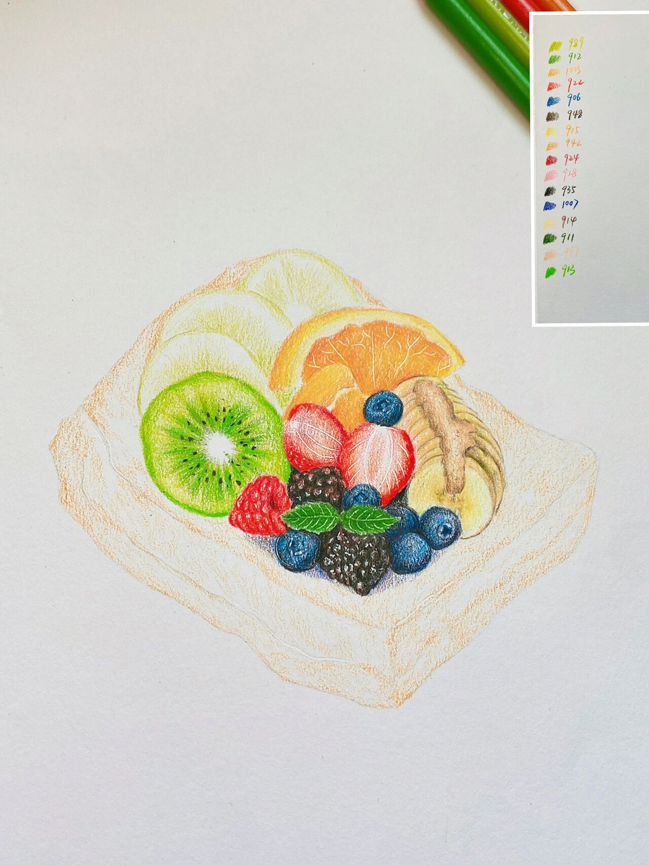 彩铅画美食 水果餐 过程图