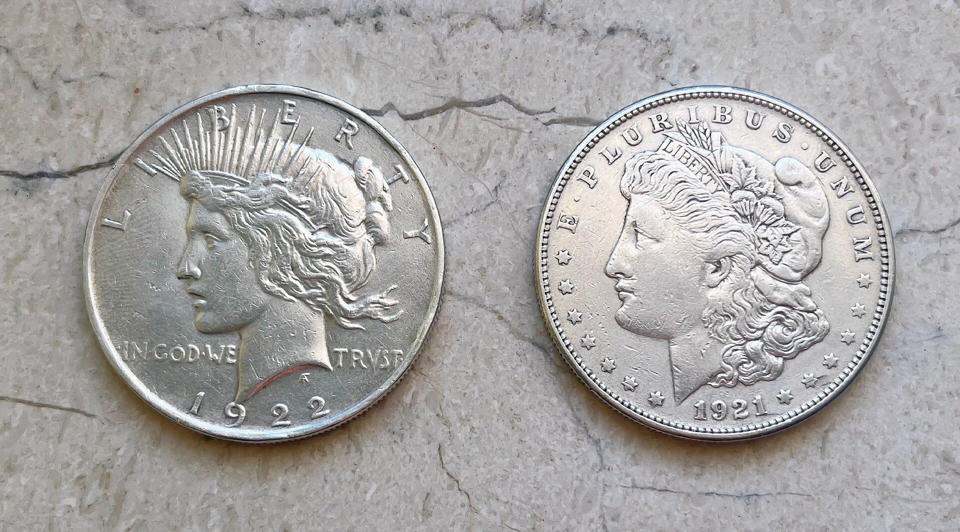 美国银币 1922年美国和平女神1美元银币 1921年美国摩根1美元银币