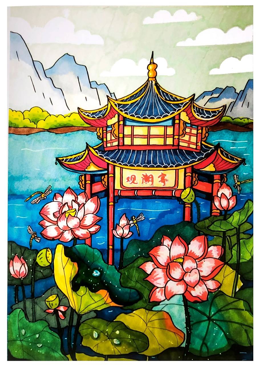 素材积累/马克笔风景山水主题画 手绘:十一是只画画喵/国风系列教学