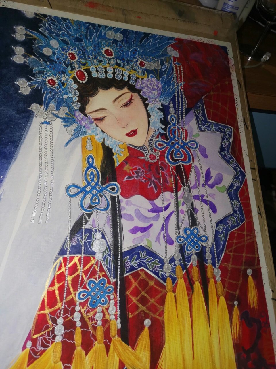 京剧花旦手绘临摹绘画水彩 期末作业记录一下 涂色步骤不太清晰好多