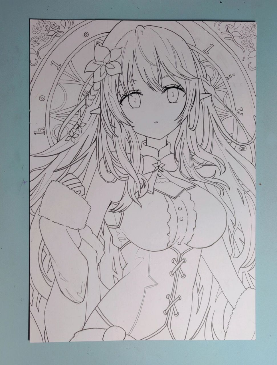 线稿-马克笔动漫美少女线稿(付过程) 先放一张线稿 虽然打了格子但是