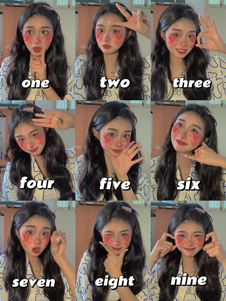 1-9数字手势自拍分享|附美式滤镜调色教程 hi～这里是大头妹妹 九宫格