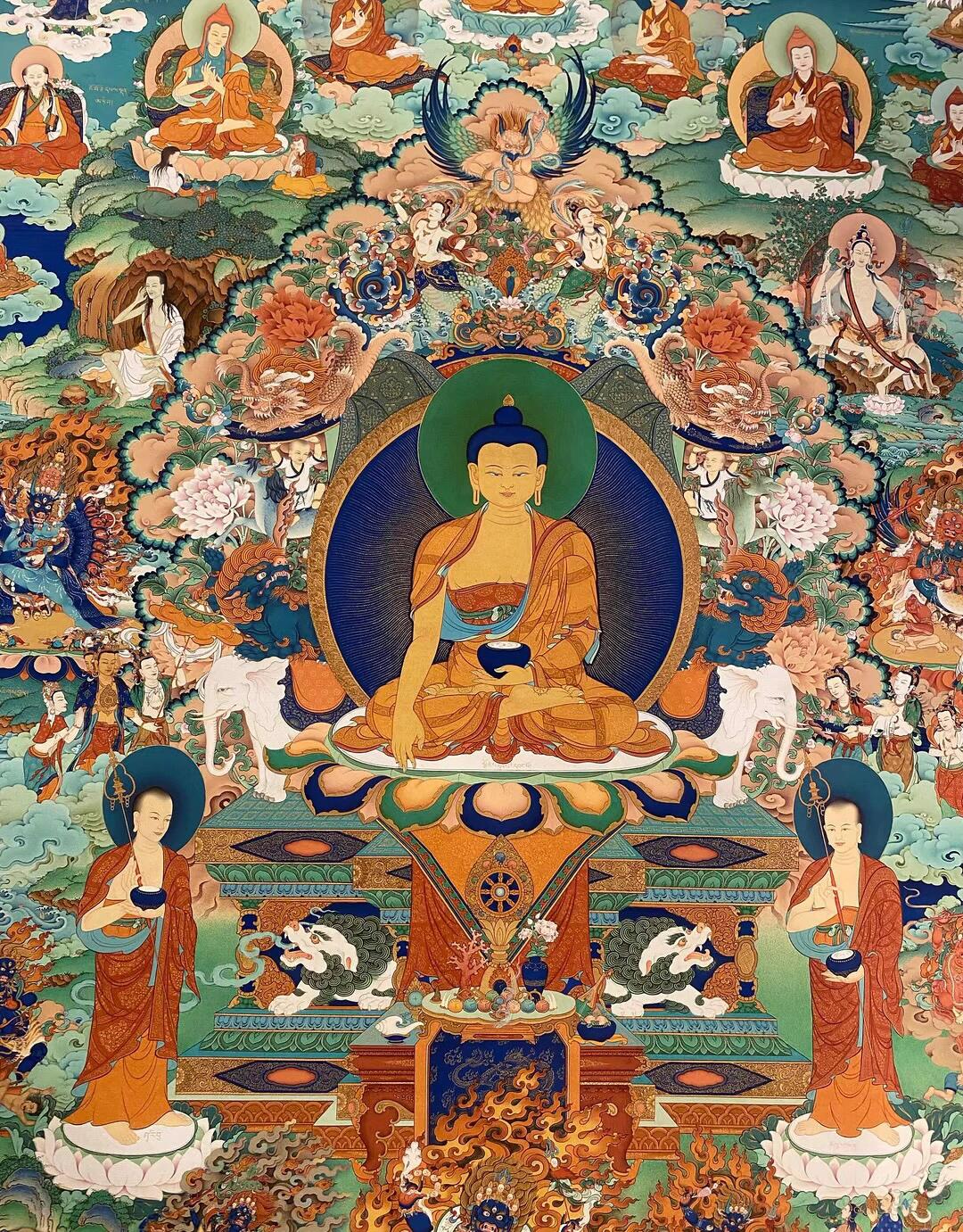 精品《释迦牟尼三尊》唐卡