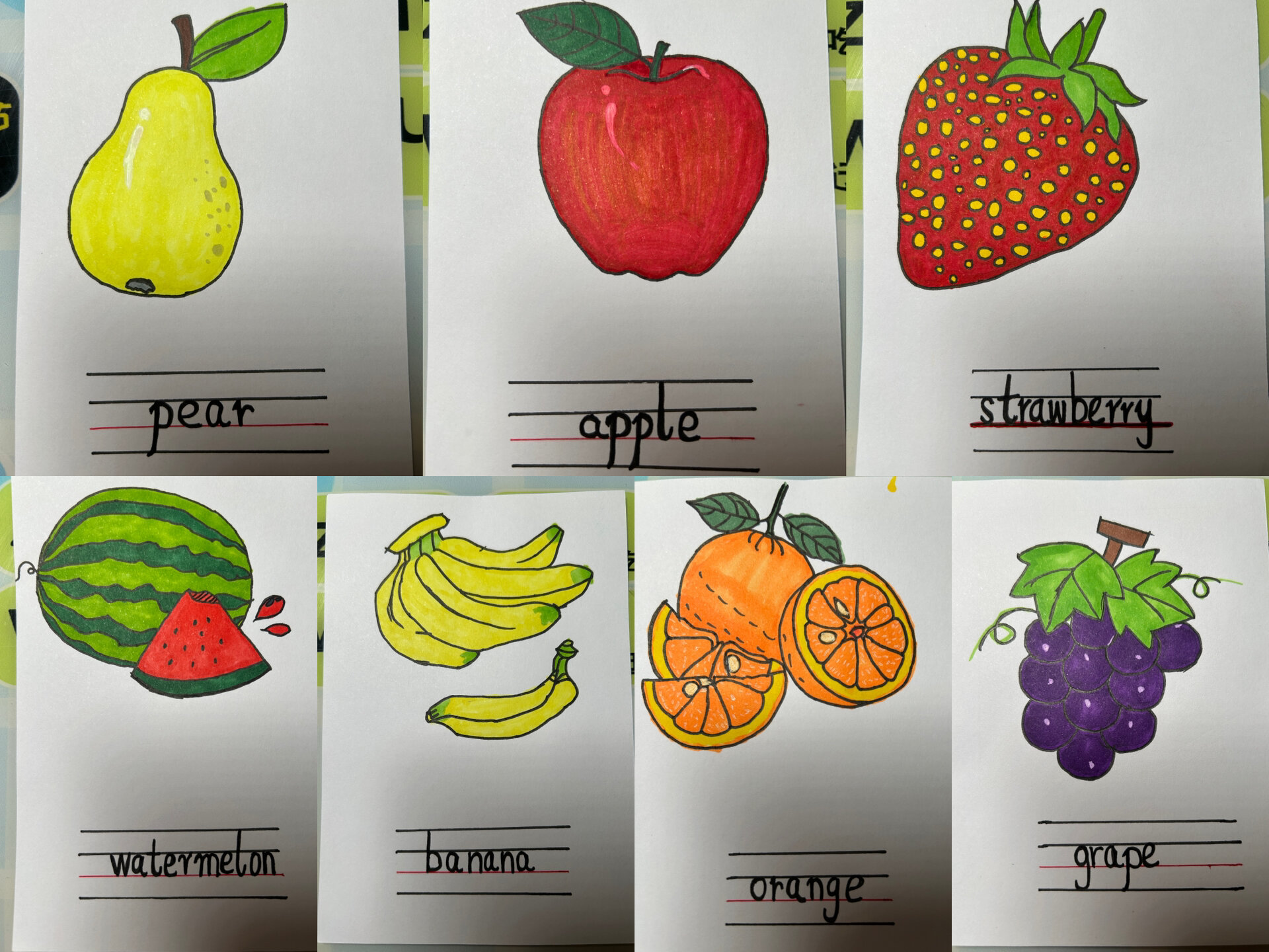 三下人教版5单元单词卡片